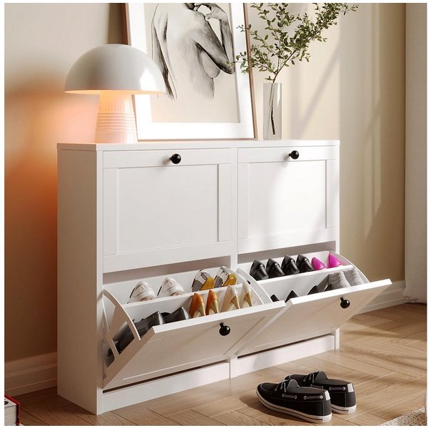 VOWNER Schuhschrank mit 4 Klappen, schmaler, 8 Fächer