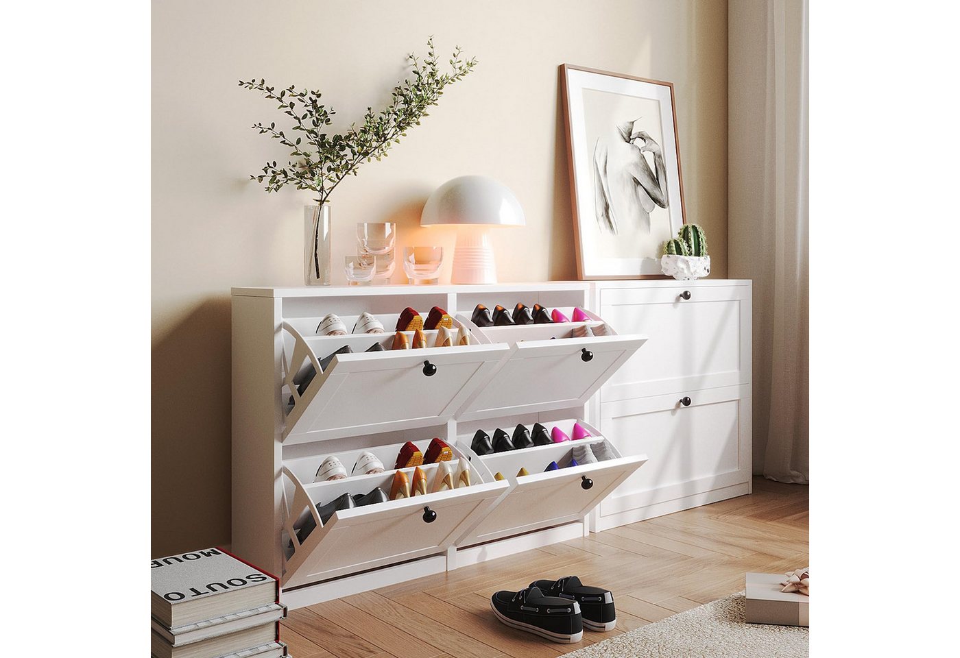 VOWNER Schuhschrank mit 4 Klappen, schmaler, 8 Fächer – Bild 4 von 5