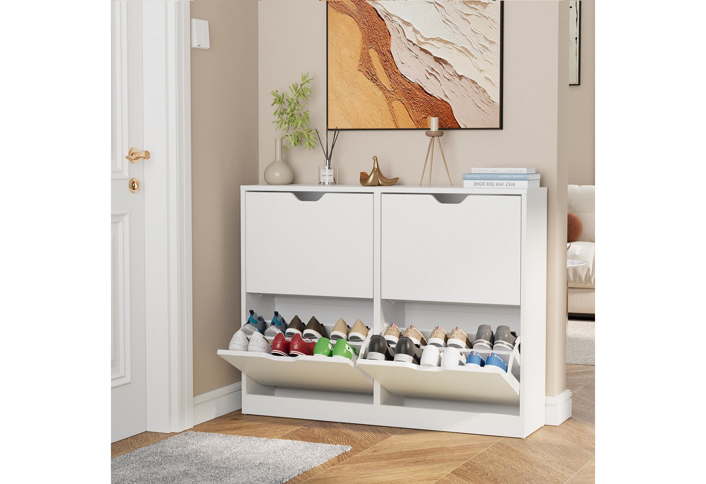 VOWNER Schuhschrank mit 4 Klappen, schmaler Schuhregal – Bild 2 von 5
