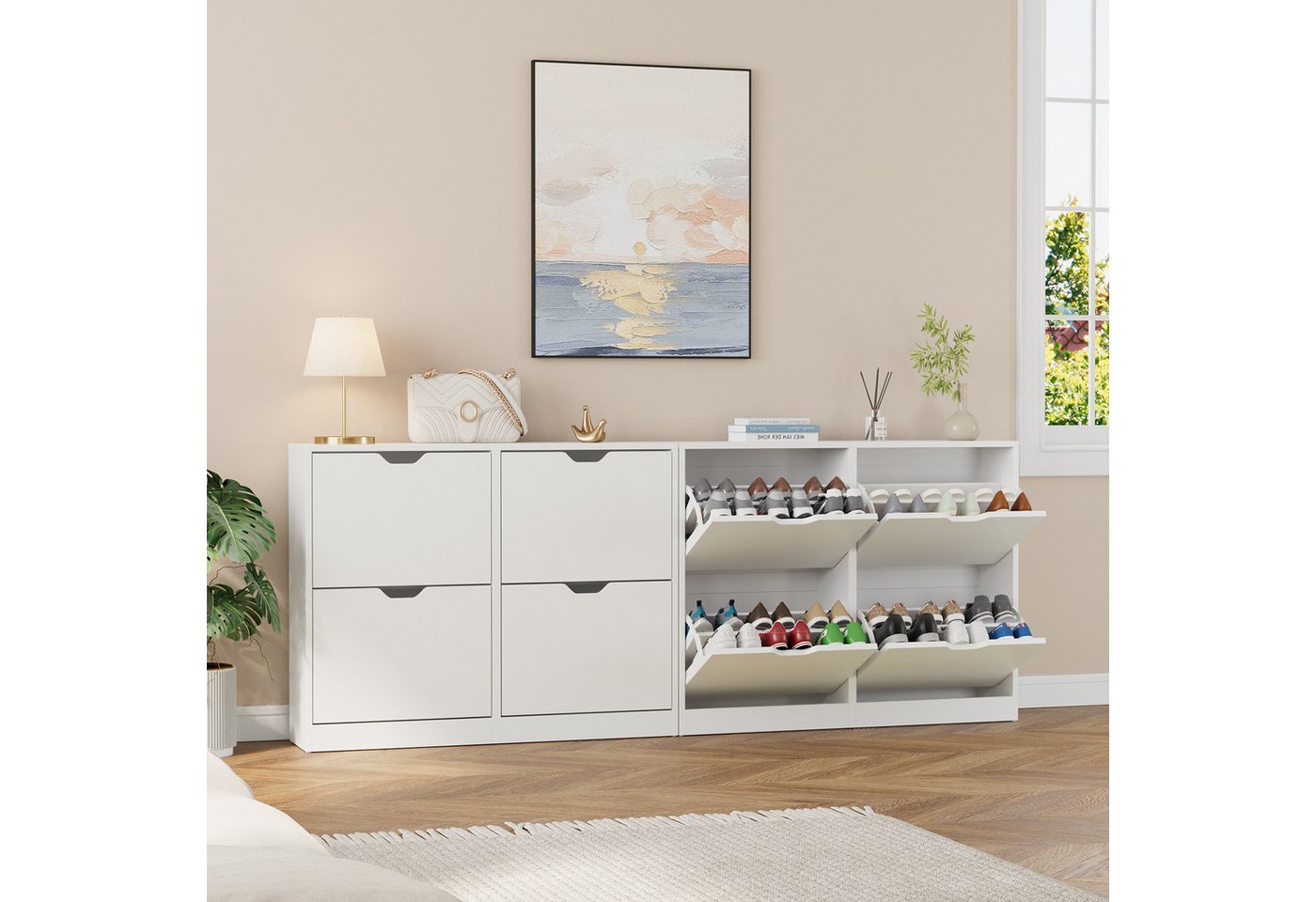 VOWNER Schuhschrank mit 4 Klappen, schmaler Schuhregal – Bild 4 von 5