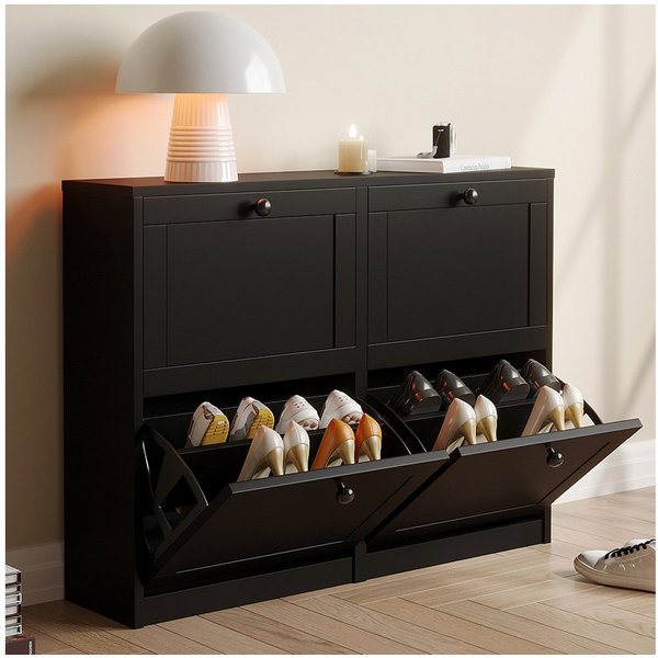 VOWNER Schuhschrank mit 4 Klappen, schmaler, 8 Fächer