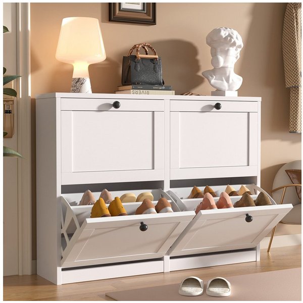 VOWNER Schuhschrank mit 8 Fächern – 4 Klappen und verstellbarer Schuhablage (1-St) Schuhregal 105x24x80 cm
