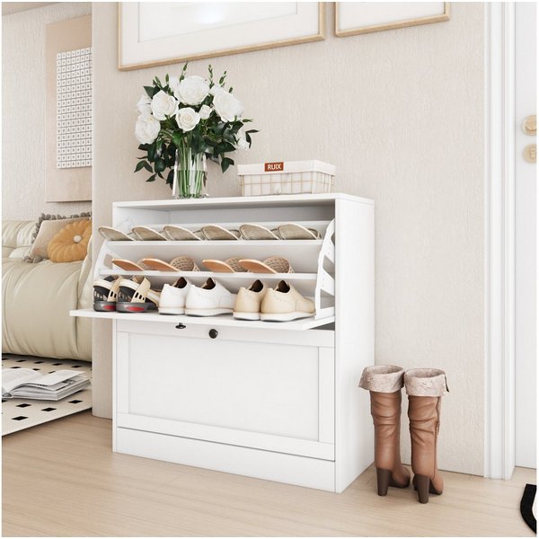 VOWNER Schuhschrank schlank, 30 x 80 cm mit 2 Klappen, schlank, 80 x 30 x 80 cm