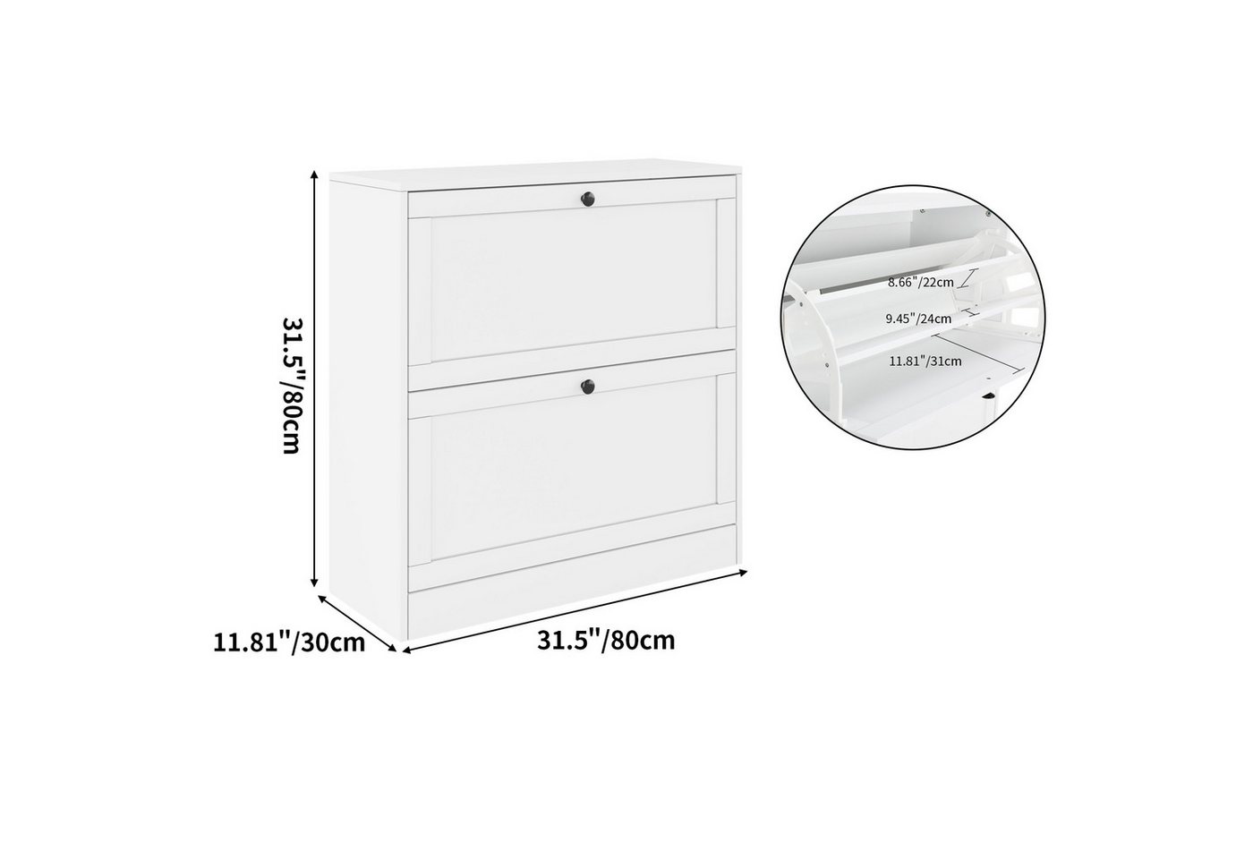 VOWNER Schuhschrank schlank, 30 x 80 cm mit 2 Klappen, schlank, 80 x 30 x 80 cm – Bild 2 von 5
