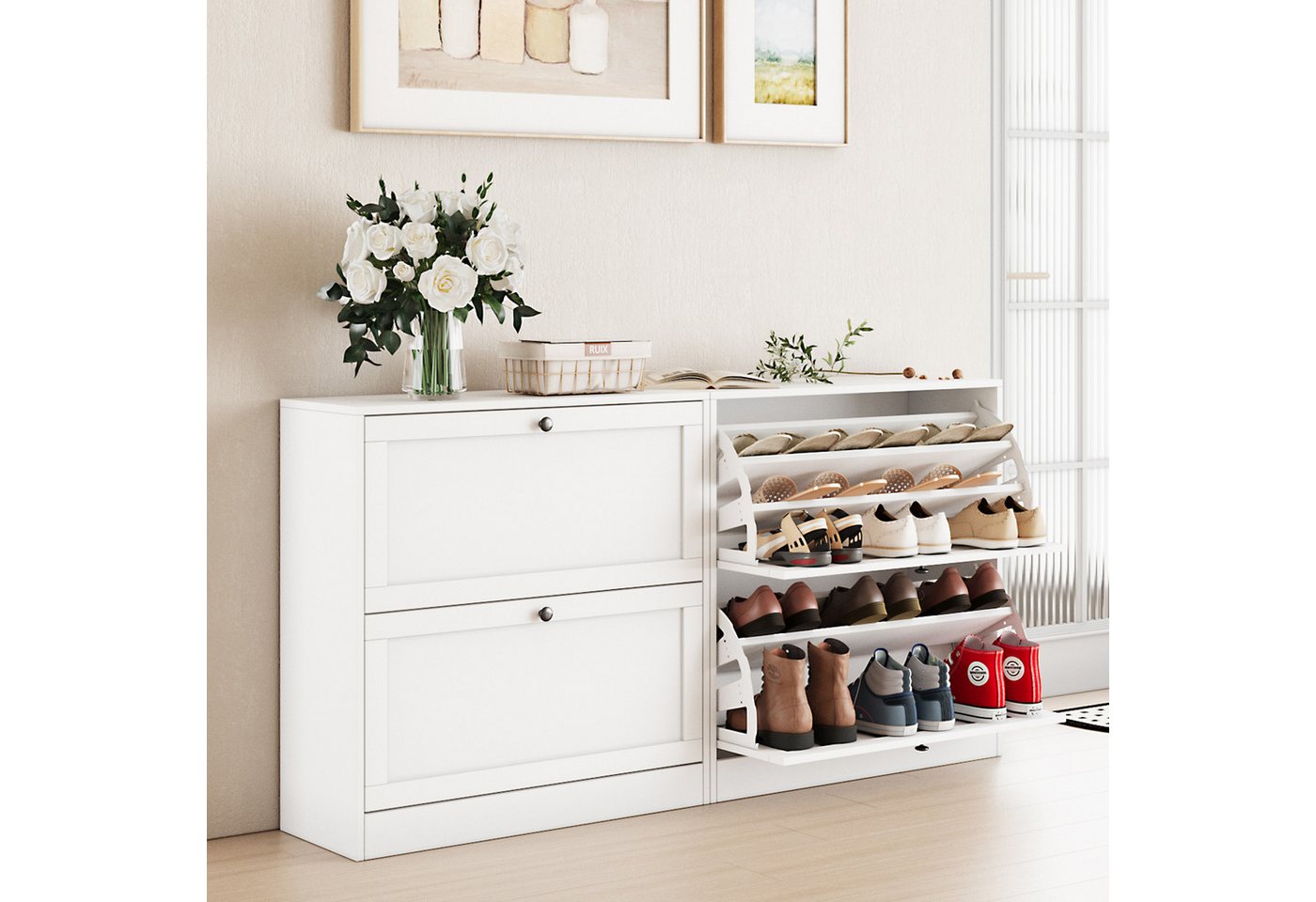 VOWNER Schuhschrank schlank, 30 x 80 cm mit 2 Klappen, schlank, 80 x 30 x 80 cm – Bild 3 von 5