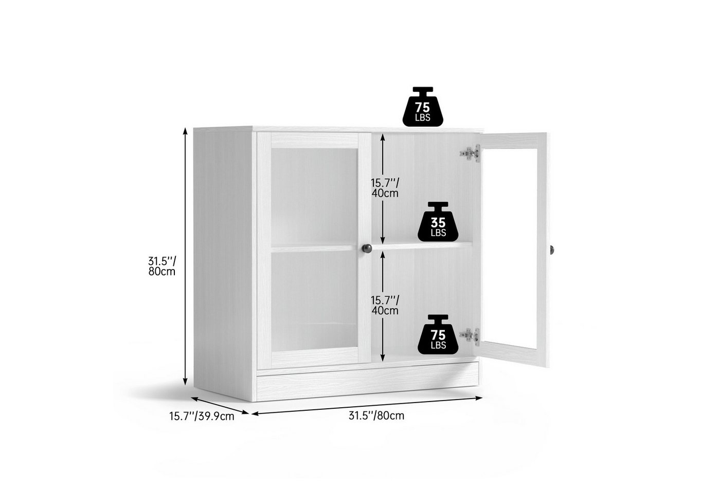 VOWNER Sideboard mit 2 Glastüren – Buffetschrank, Küchenschrank mit Arbeitsplatte (1 St), Aufbewahrungsschrank für Wohnzimmer & Schlafzimmer – Bild 2 von 5