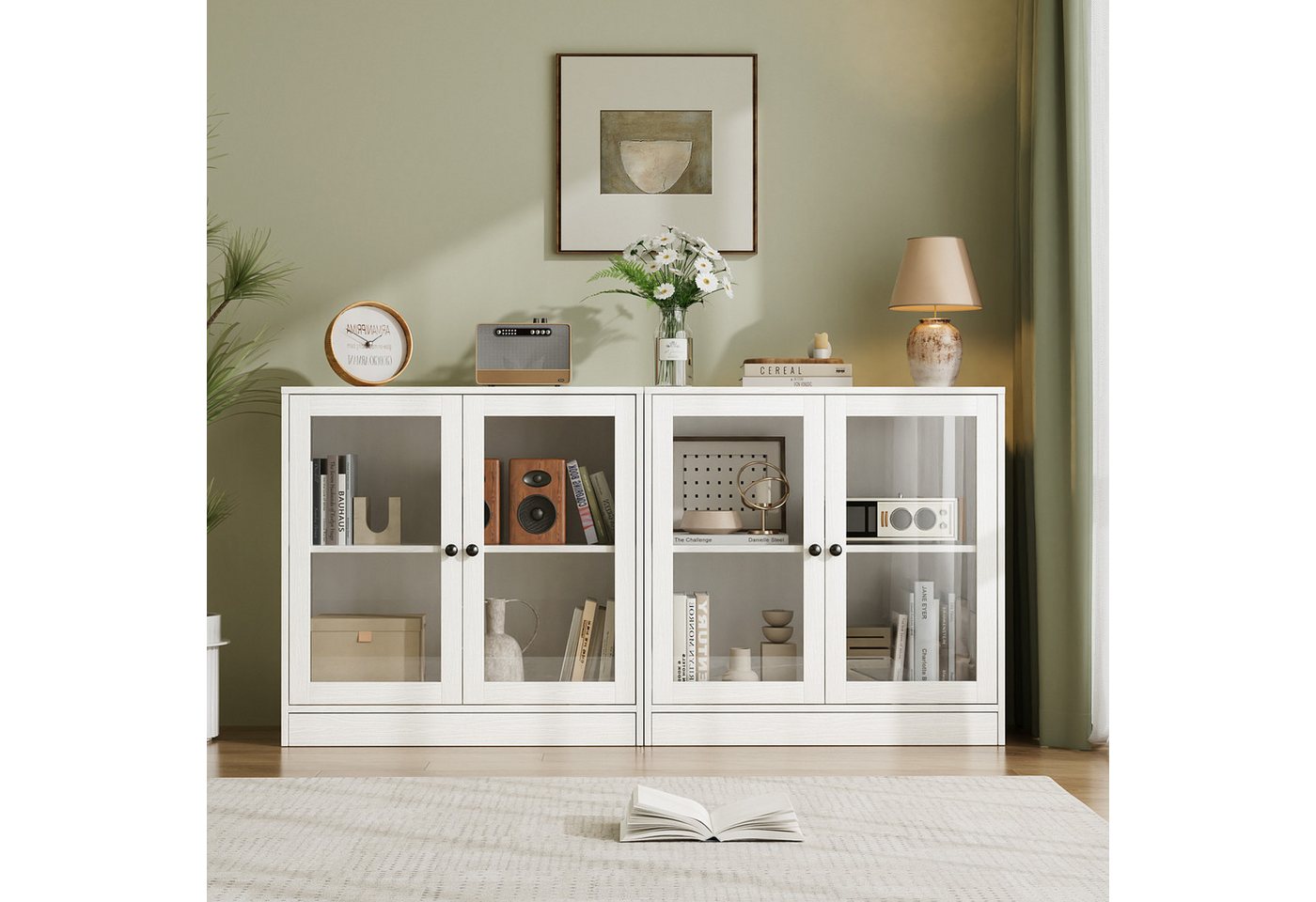 VOWNER Sideboard mit 2 Glastüren – Buffetschrank, Küchenschrank mit Arbeitsplatte (1 St), Aufbewahrungsschrank für Wohnzimmer & Schlafzimmer – Bild 5 von 5