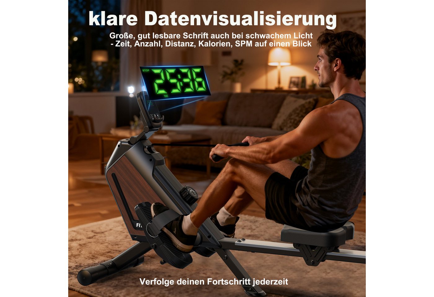 VOWVIT Rudermaschine magnetisch, 16 Widerstandsstufen, leiser Betrieb, App-kompatibel (1-tlg), bis 160 kg belastbar, vertikal platzsparend – Bild 5 von 5