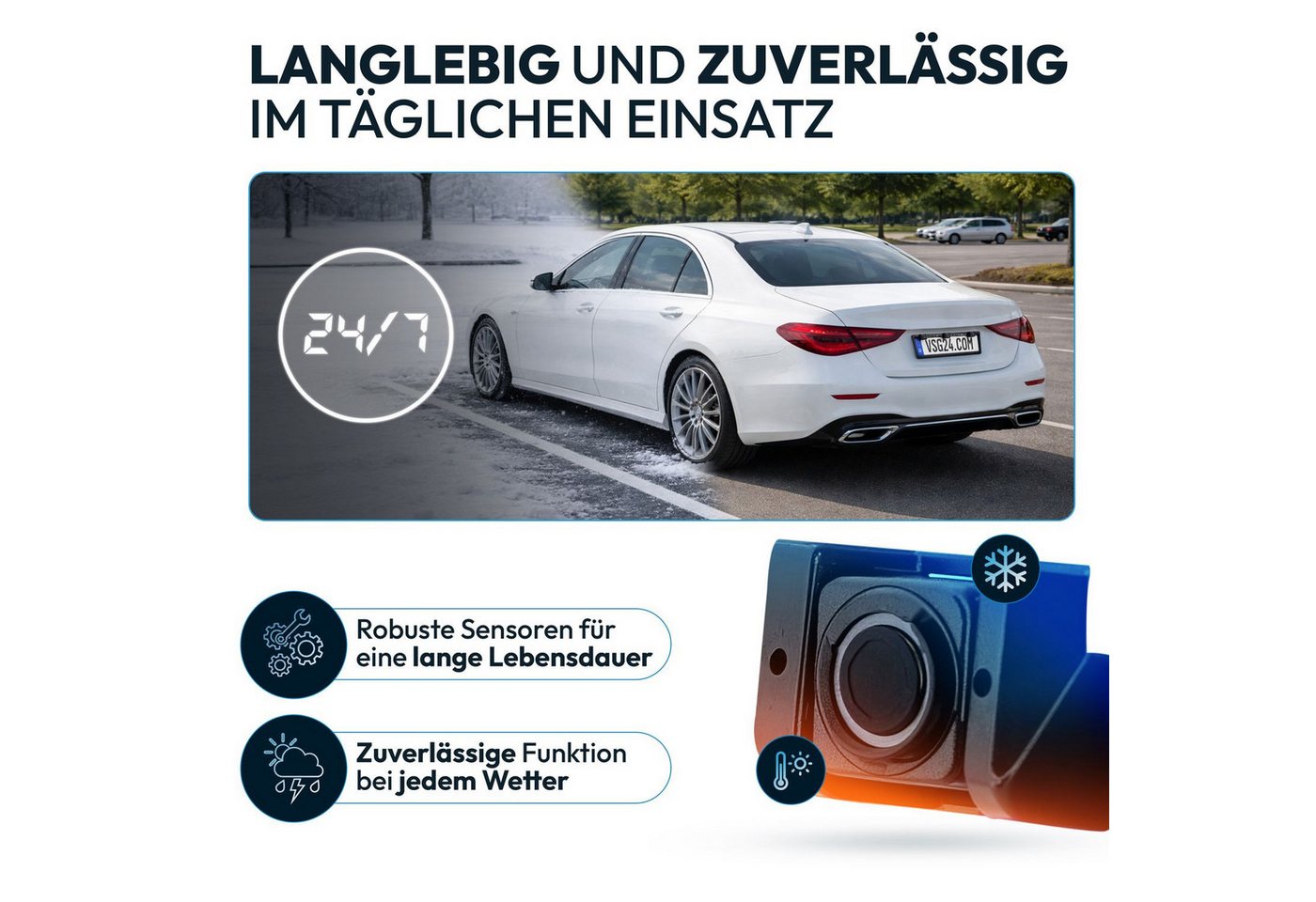 VSG24 Akustische Premium Einparkhilfe ECHO PLUS Parkhilfe zum nachrüsten PDC Rückfahrkamera (Rückfahrwarner mit Lautsprecher & 4 Sensoren Stecksystem Nachrüstsa – Bild 5 von 5