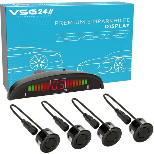 VSG24 Display Premium-Einparkhilfe ECHO PLUS Schwarz PDC-22121 Rückfahrkamera (4 x Parksensoren hinten mit Stecksystem, Parkhilfe inklusive Display)