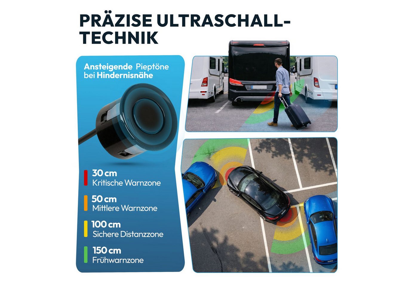 VSG24 Premium Kombi-Einparkhilfe ECHO PLUS Display Parkhilfe zum nachrüsten Rückfahrkamera (Rückfahrwarner mit Display & 8 Sensoren Stecksystem Nachrüstsatz PDC – Bild 3 von 5