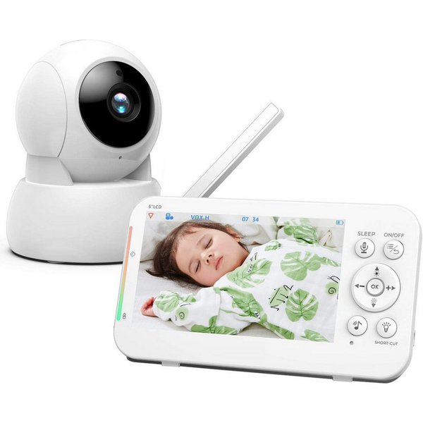 VSIUO Babyphone Babyphone mit Kamera, Video Baby Monitor, Video-Babyphone, Infrarot-Nachtsicht, Temperaturanzeige, Schlaflieder, Zwei-Wege-Audio, Gegensprechfun