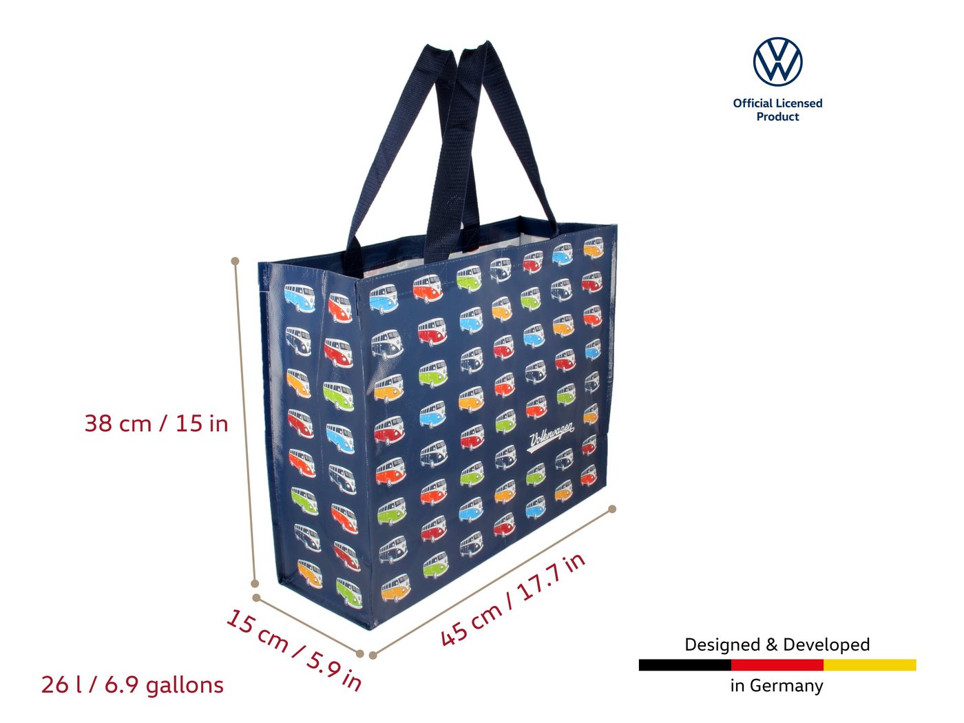 VW Collection by BRISA Einkaufsshopper Volkswagen Einkaufstasche mit T1 Bulli Bus Motiv, 26 l, Wiederverwendbare Tüte – Bild 3 von 3