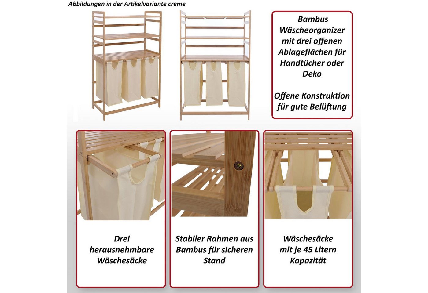 MCW Wäschesortierer MCW-P78, Offene Konstruktion für gute Belüftung der Wäsche – Bild 4 von 5