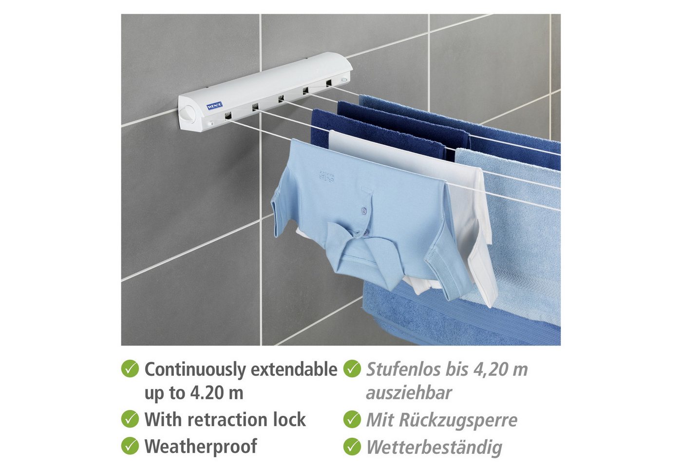WENKO Wäscheständer WENKO Drop-Down-Wäschetrockner, 5 Trocknungssaiten Breite 21 Meter – Bild 2 von 5