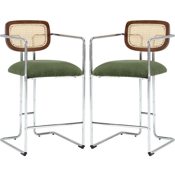 WAHSON OFFICE CHAIRS Barhocker 2er Set Rattan Küchenhocker mit Lehne Sitzfläche aus Teddystoff