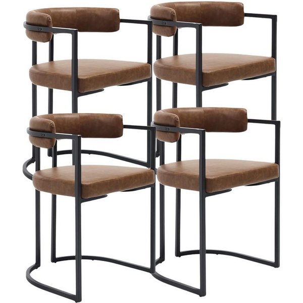 WAHSON OFFICE CHAIRS Esszimmerstuhl 2/4er Set Samt/Kunstleder/Kunstfell-Eckstühle, schwarze Metallbeine (4 St)