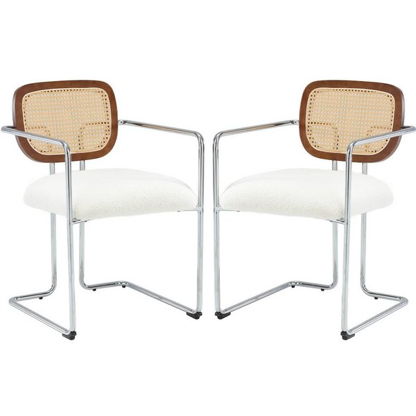 WAHSON OFFICE CHAIRS Esszimmerstuhl 2er Set Leinen Küchenstuhl Rattan geflochtene Rückenlehne
