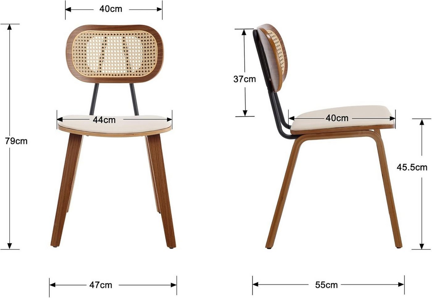 WAHSON OFFICE CHAIRS Esszimmerstuhl 2er Set,mit PU-Leder, Rattan-Rückenlehne und Holz für Küche/Wohnzimmer – Bild 3 von 5