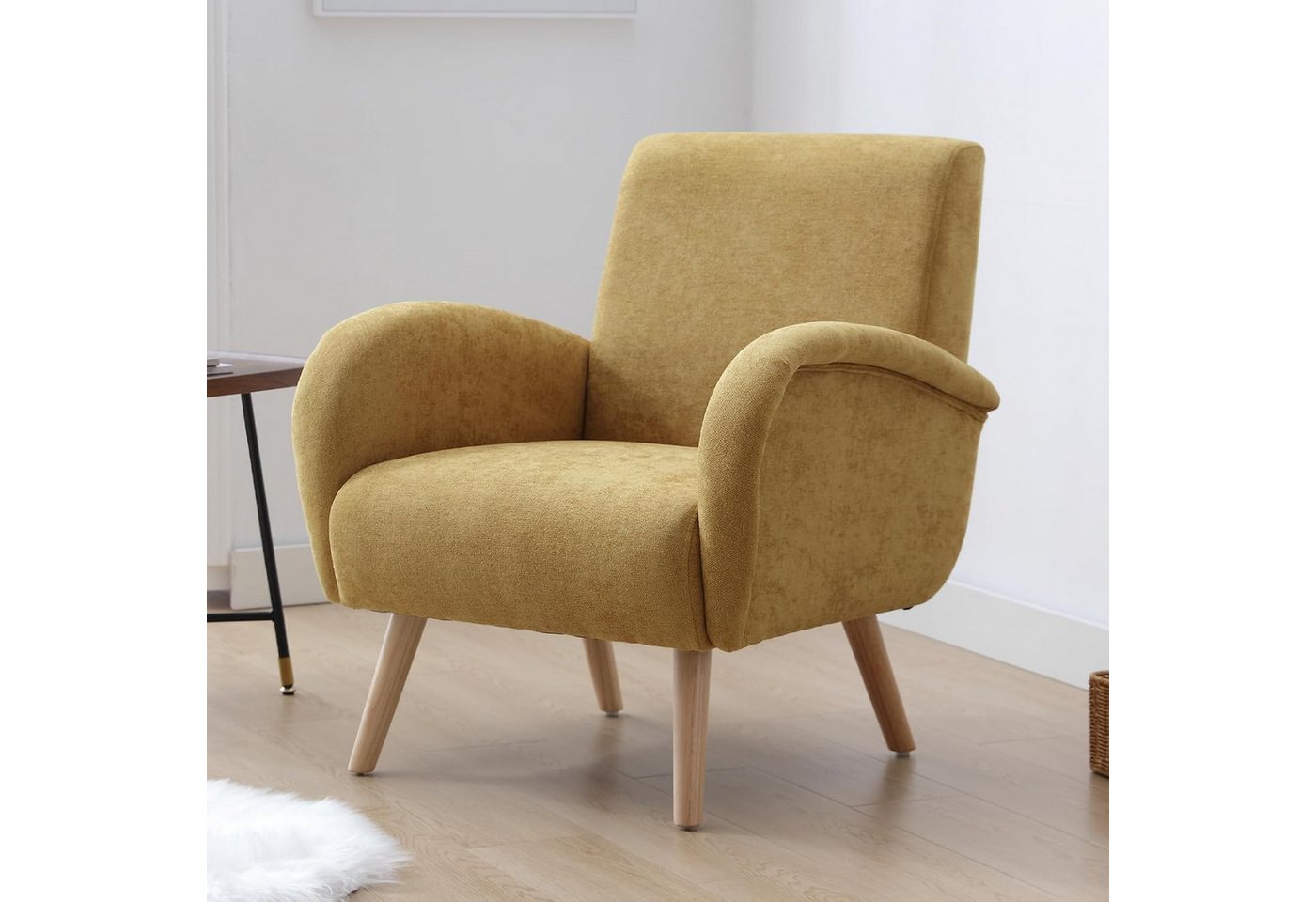 WAHSON OFFICE CHAIRS Sessel Retro Polstersessel mit Verdickte Rückenlehne und Massivholzbeinen – Bild 2 von 5