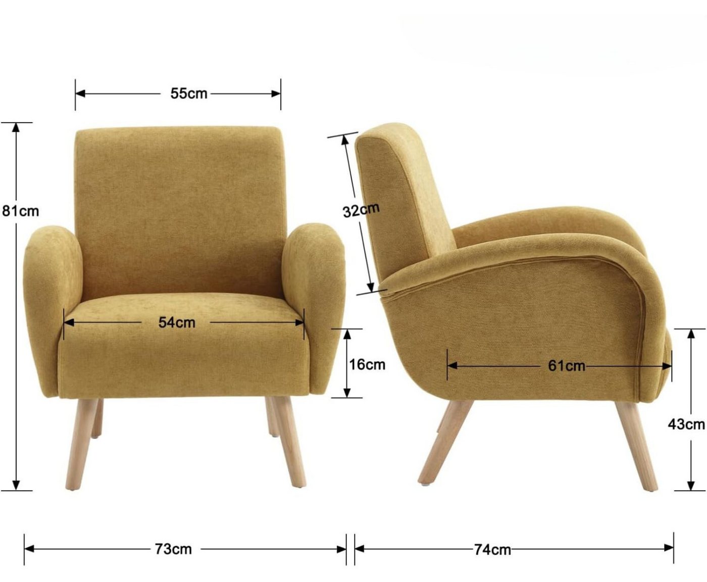 WAHSON OFFICE CHAIRS Sessel Retro Polstersessel mit Verdickte Rückenlehne und Massivholzbeinen – Bild 3 von 5