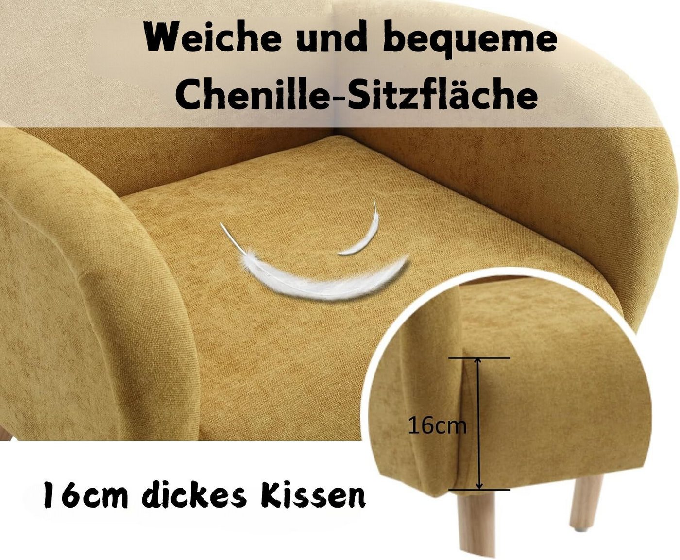WAHSON OFFICE CHAIRS Sessel Retro Polstersessel mit Verdickte Rückenlehne und Massivholzbeinen – Bild 4 von 5