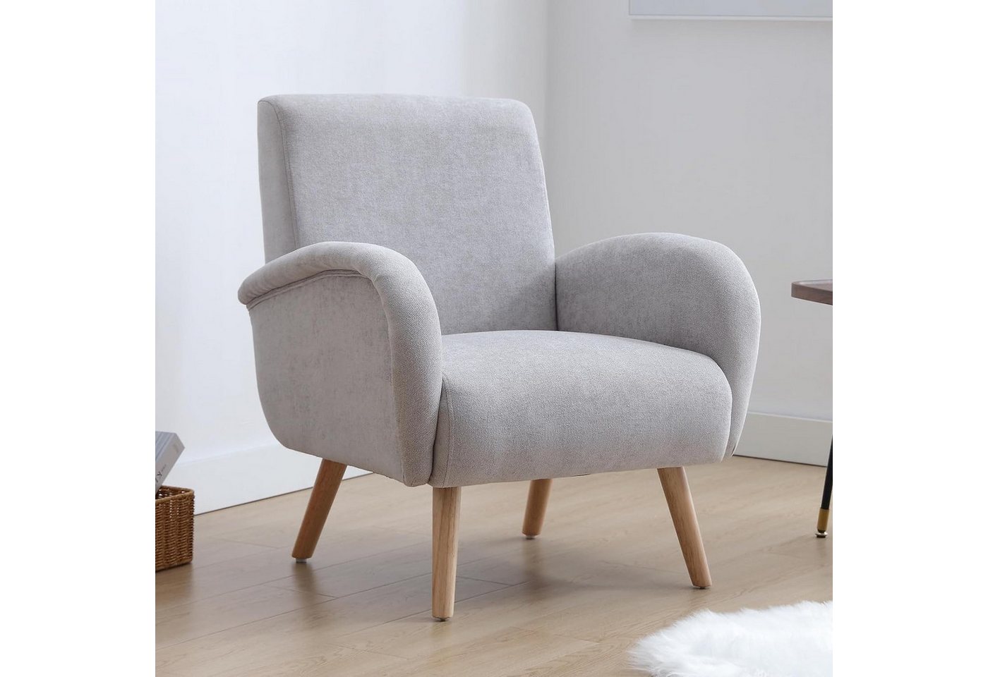 WAHSON OFFICE CHAIRS Sessel Retro Polstersessel mit Verdickte Rückenlehne und Massivholzbeinen – Bild 2 von 5