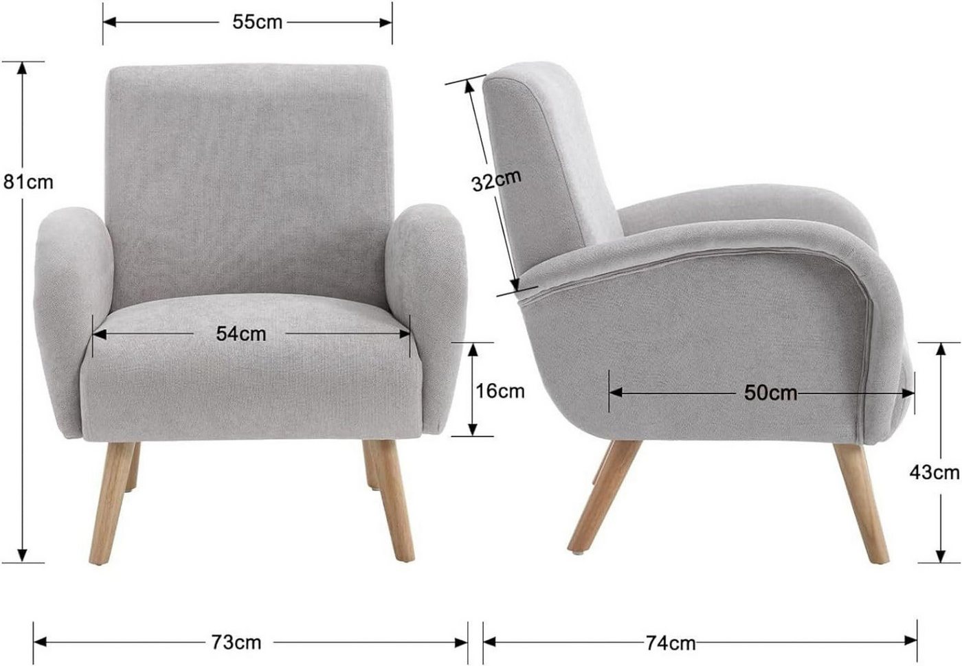 WAHSON OFFICE CHAIRS Sessel Retro Polstersessel mit Verdickte Rückenlehne und Massivholzbeinen – Bild 3 von 5