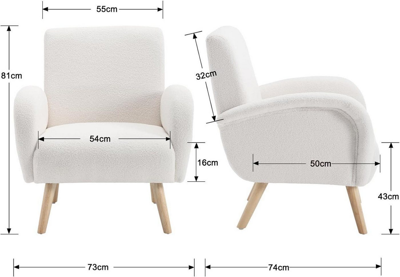 WAHSON OFFICE CHAIRS Sessel Retro Polstersessel mit Verdickte Rückenlehne und Massivholzbeinen – Bild 2 von 5