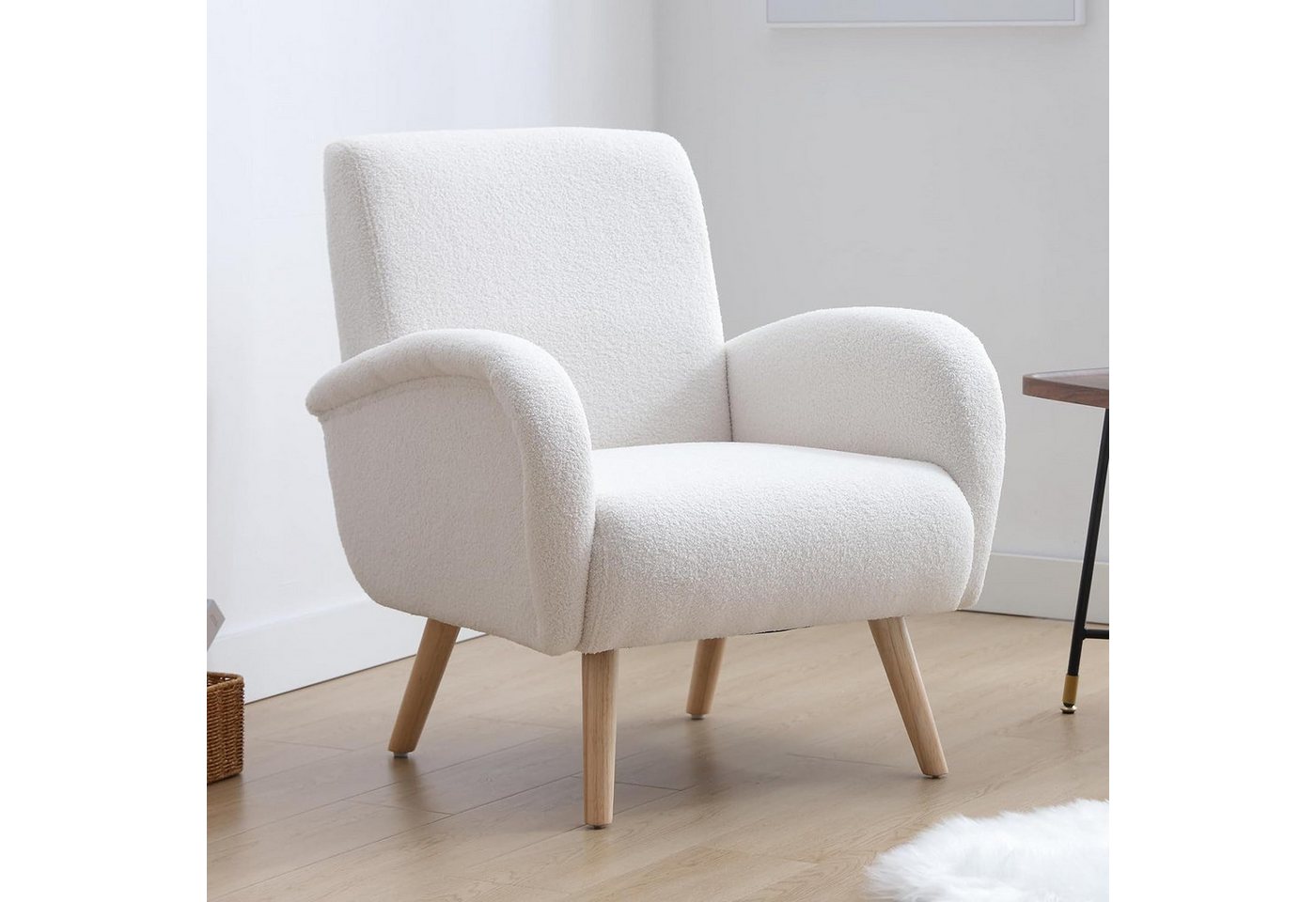 WAHSON OFFICE CHAIRS Sessel Retro Polstersessel mit Verdickte Rückenlehne und Massivholzbeinen – Bild 3 von 5
