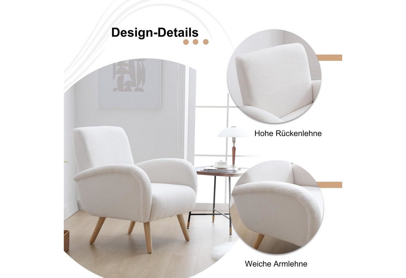 WAHSON OFFICE CHAIRS Sessel Retro Polstersessel mit Verdickte Rückenlehne und Massivholzbeinen – Bild 5 von 5