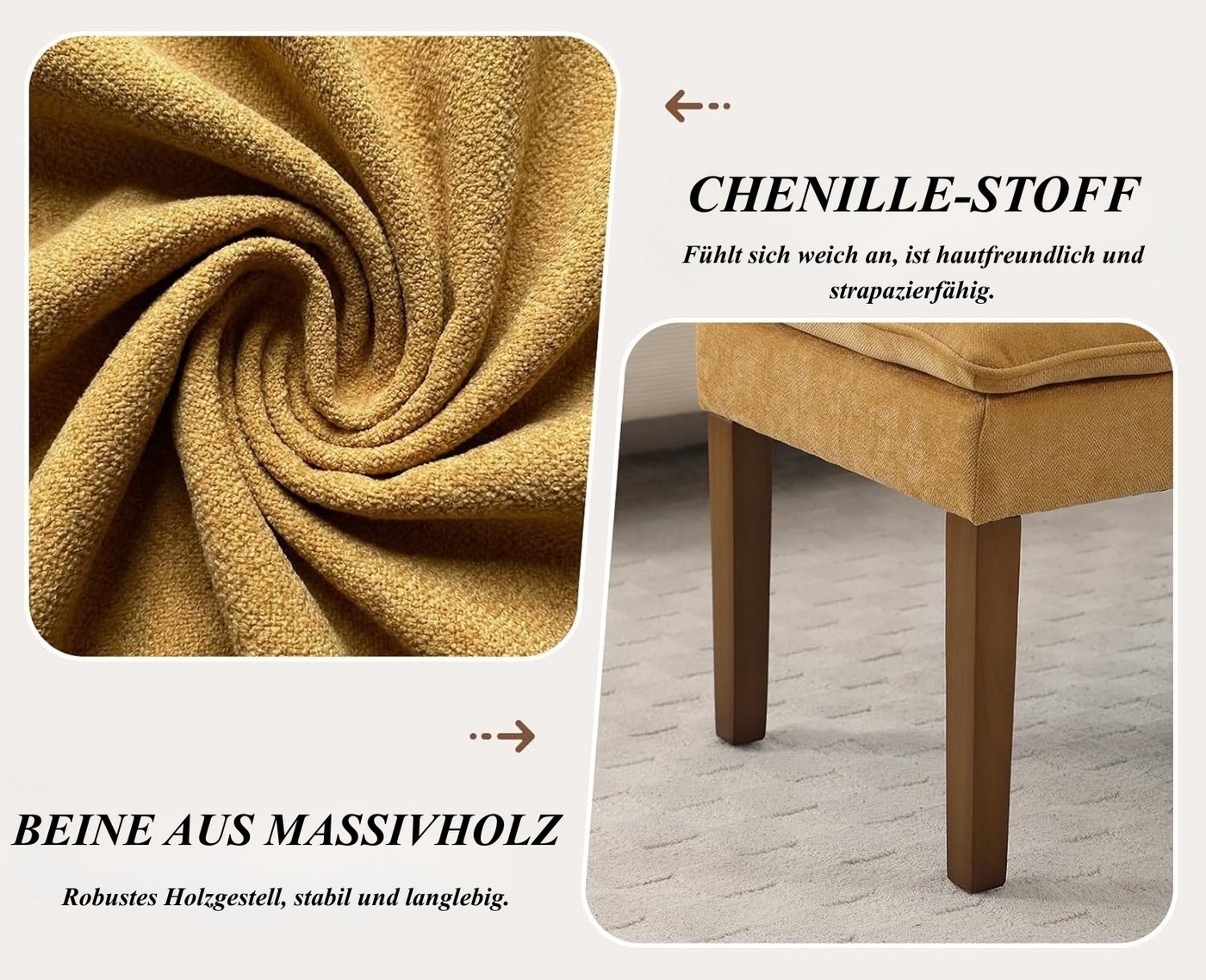 WAHSON OFFICE CHAIRS Sitzbank Sitzbank Chenille, Bettbank mit Holzbeinen mit Zweilagiges Polster – Bild 3 von 5