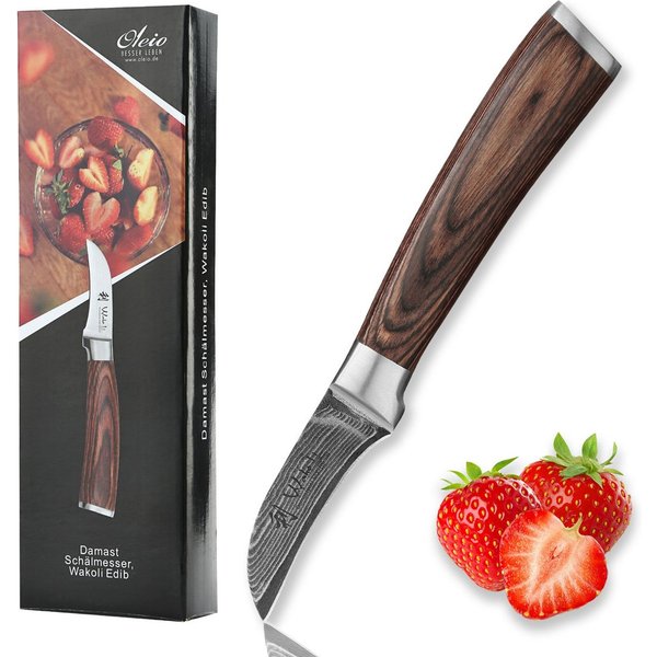 Wakoli Damastmesser EDIB Schälmesser Gemüsemesser Kochmesser 6cm Klinge Pakkaholzgriff, Küchenmesser aus 67 Lagen Damaststahl mit VG10 Kern inkl. Geschenkbox