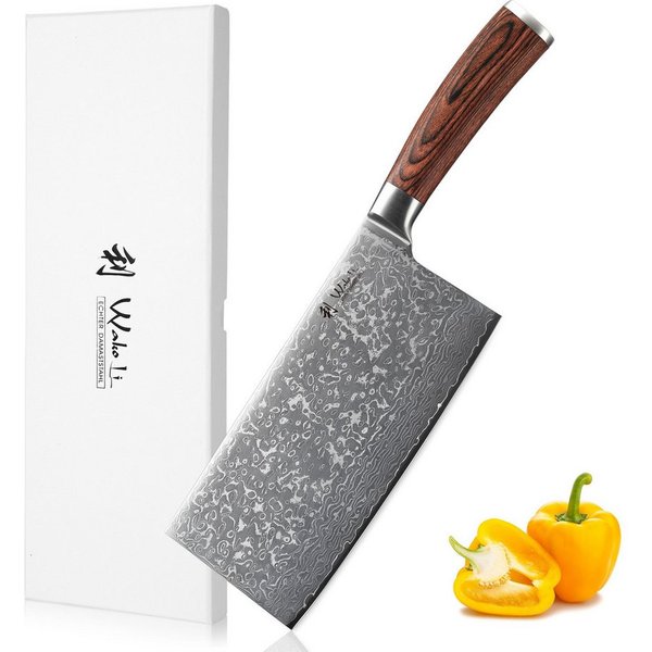Wakoli Hackmesser EDIB Sakura Damast Hackmesser Küchenmesser 19 cm Klinge, aus 67 Lagen Damaststahl, VG-10 Kern
