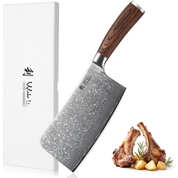 Wakoli Hackmesser EDIB Sakura Damast Knochenhackmesser Küchenmesser 18 cm Klinge, aus 67 Lagen Damaststahl, VG-10 Kern