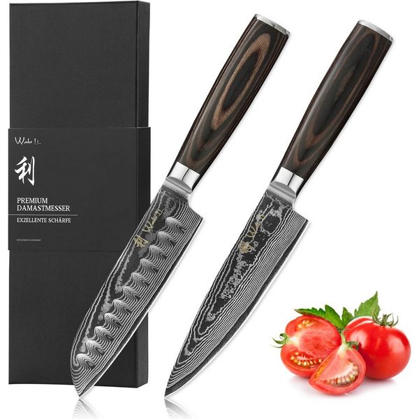 Wakoli Messer-Set EDIB Essentials 2er Damastmesser-Set I Küchenmesser I 12/13cm Klingen (Damastmesser mit Geschenkbox, 2-tlg., 2er Damastmesser-Set), VG10 Kern,