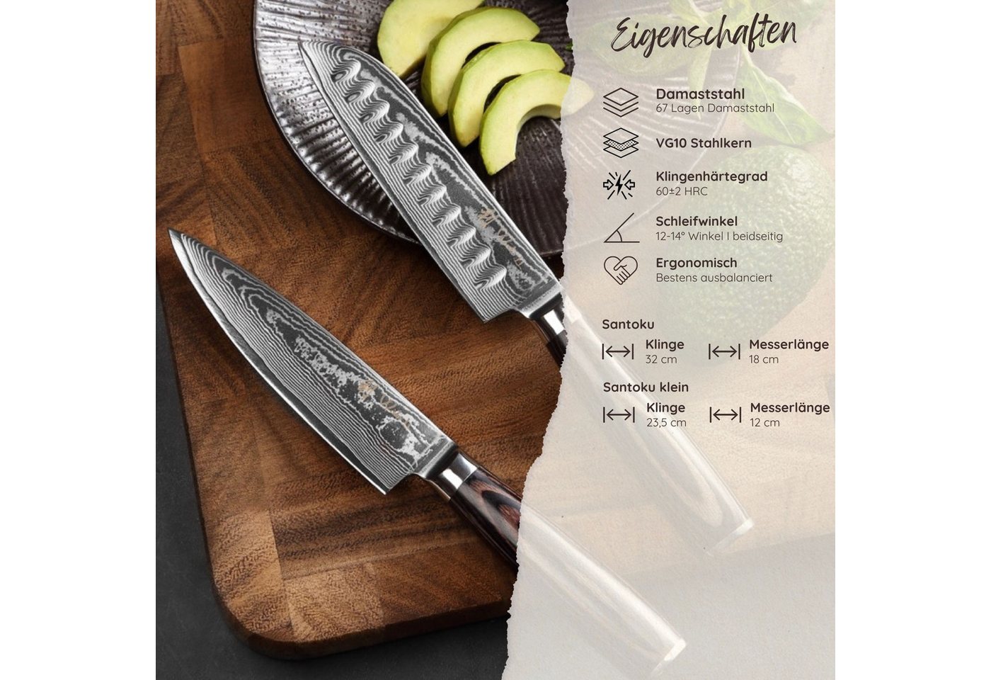 Wakoli Messer-Set EDIB Essentials 2er Damastmesser-Set I Küchenmesser I 12/13cm Klingen (Damastmesser mit Geschenkbox, 2-tlg., 2er Damastmesser-Set), VG10 Kern, – Bild 2 von 5