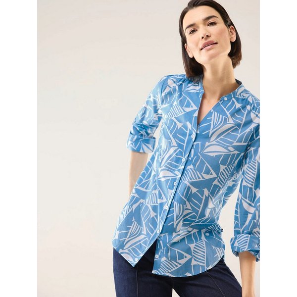 Walbusch Langarmbluse Damen Baumwollbluse V-Ausschnitt Langarm Regular Fit Leichter Voile-Sommerbluse, atmungsaktiv, Krempelärmel, pflegeleicht