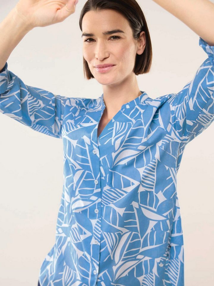 Walbusch Langarmbluse Damen Baumwollbluse V-Ausschnitt Langarm Regular Fit Leichter Voile-Sommerbluse, atmungsaktiv, Krempelärmel, pflegeleicht – Bild 3 von 4