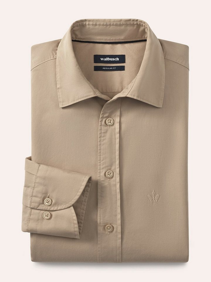 Walbusch Langarmhemd Herren Überfärber Baumwollhemd Regular Fit Langarm Garment-dyed Twill, Relax-Kragen, verdeckter Button-down – Bild 2 von 4