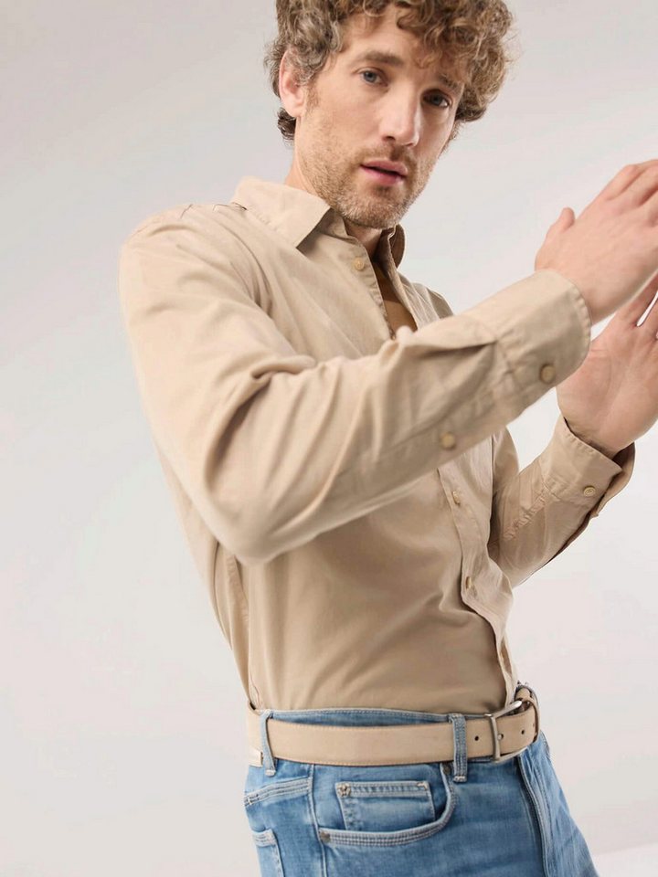 Walbusch Langarmhemd Herren Überfärber Baumwollhemd Regular Fit Langarm Garment-dyed Twill, Relax-Kragen, verdeckter Button-down – Bild 3 von 4