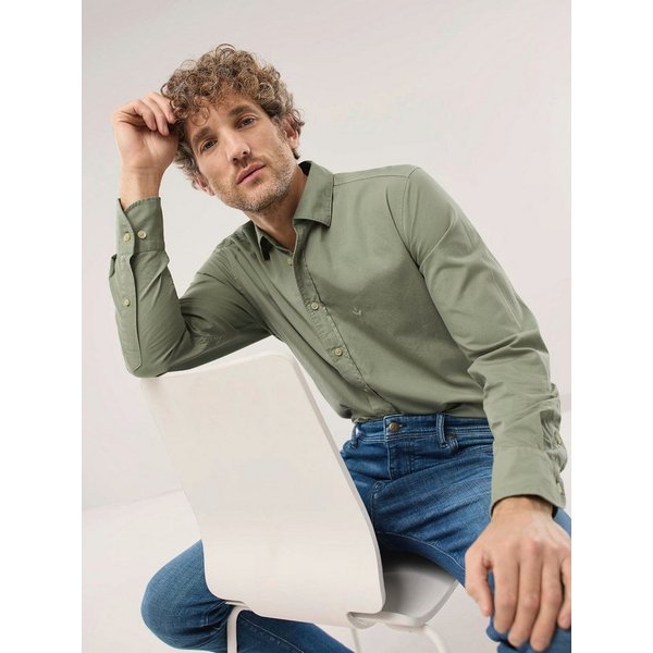 Walbusch Langarmhemd Herren Überfärber Baumwollhemd Regular Fit Langarm Garment-dyed Twill, Relax-Kragen, verdeckter Button-down