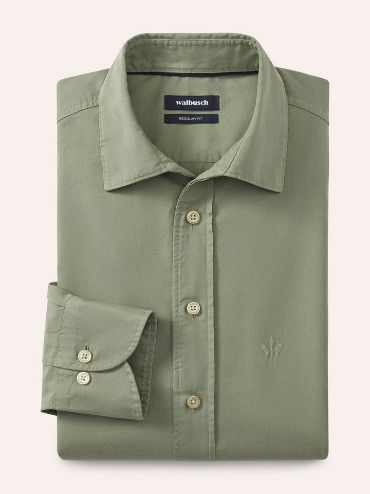 Walbusch Langarmhemd Herren Überfärber Baumwollhemd Regular Fit Langarm Garment-dyed Twill, Relax-Kragen, verdeckter Button-down – Bild 2 von 4