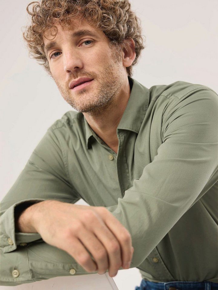 Walbusch Langarmhemd Herren Überfärber Baumwollhemd Regular Fit Langarm Garment-dyed Twill, Relax-Kragen, verdeckter Button-down – Bild 3 von 4