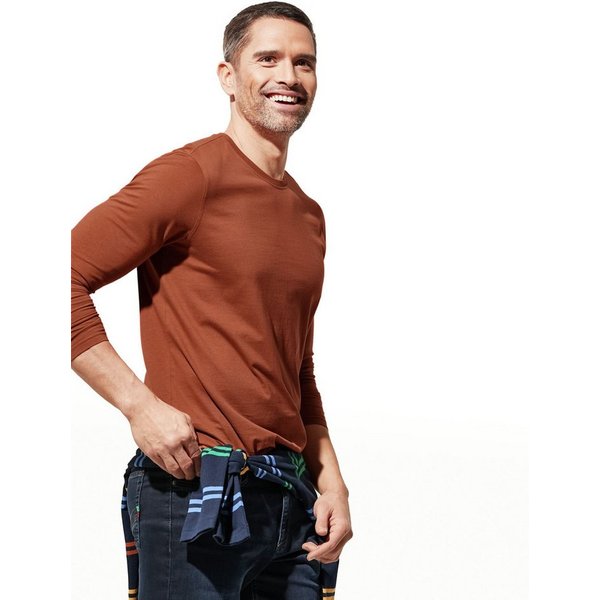 Walbusch Langarmshirt Herren Langarm-Shirt Rundhalsausschnitt Baumwolle pflegeleicht Jersey mit seidigem Griff, leichter Glanz, farbbeständig, formstabil