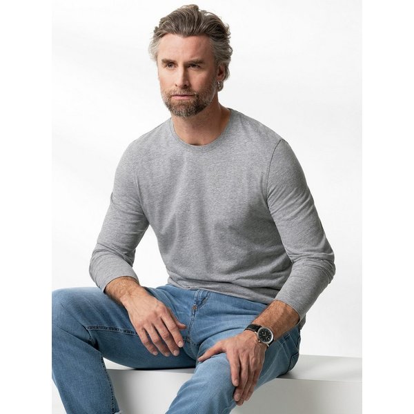 Walbusch Langarmshirt Herren Langarm-Shirt Rundhalsausschnitt Baumwolle pflegeleicht Jersey mit seidigem Griff, leichter Glanz, farbbeständig, formstabil