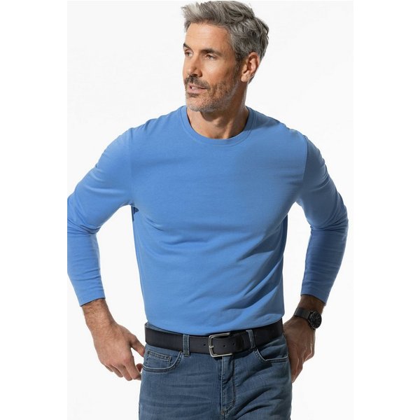Walbusch Langarmshirt Herren Langarm-Shirt Rundhalsausschnitt Baumwolle pflegeleicht Jersey mit seidigem Griff, leichter Glanz, farbbeständig, formstabil