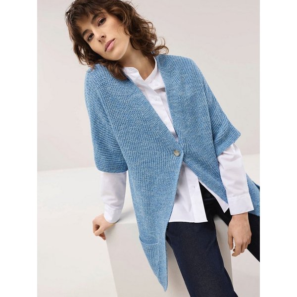 Walbusch Longweste Damen Longstrickweste mit Kimonoärmeln pflegeleicht V-Ausschnitt, 2 aufgesetzte Taschen, italienisches Garn, meliert