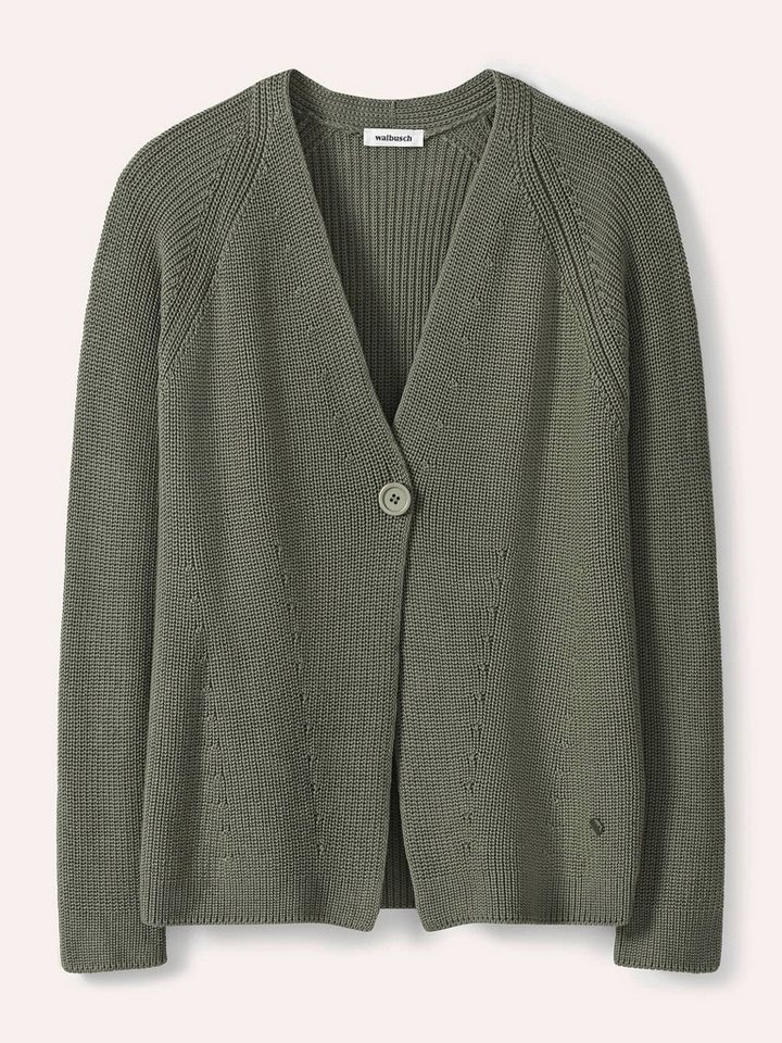 Walbusch Strickjacke Damen Strickjacke in Patentstrick V-Ausschnitt Langarm Baumwolle Cardigan mit großem Knopf, pflegeleicht & atmungsaktiv, Länge 62 cm – Bild 2 von 4