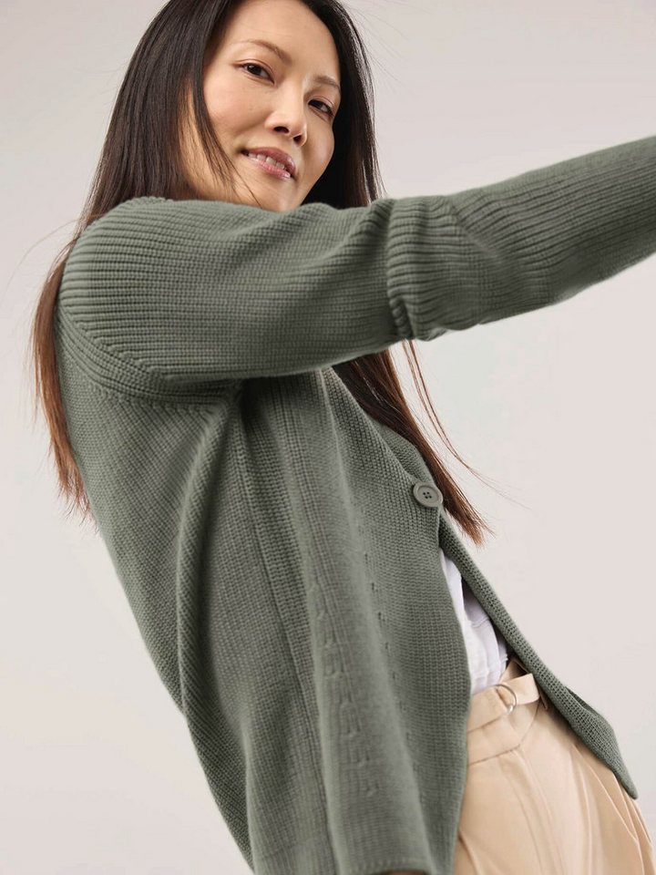 Walbusch Strickjacke Damen Strickjacke in Patentstrick V-Ausschnitt Langarm Baumwolle Cardigan mit großem Knopf, pflegeleicht & atmungsaktiv, Länge 62 cm – Bild 3 von 4